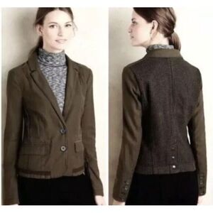 Anthropologie‎ Hei Hei Delanie Houndstooth Blazer Olive Green size 6